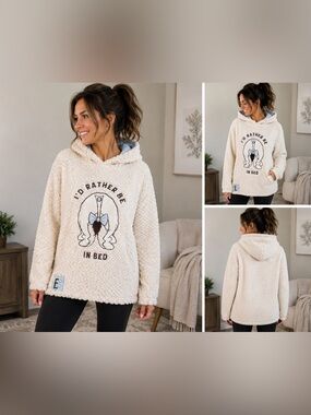 Disney Eeyore Sherpa Hoodie Pullover M I’d Rather Be In Bed Cozy Plush
